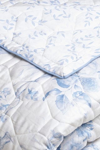 Copriletto in raso di cotone Bleu Floral - Bianco