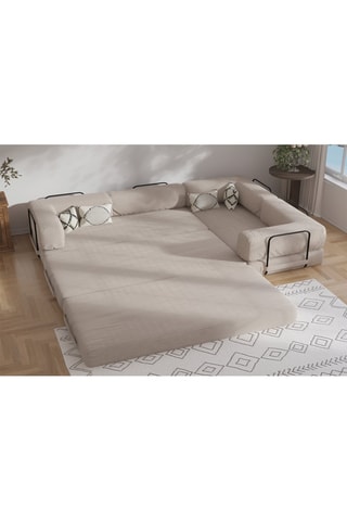 Canapé d’angle droit convertible Smart - Beige - 4 places - En tissu velours