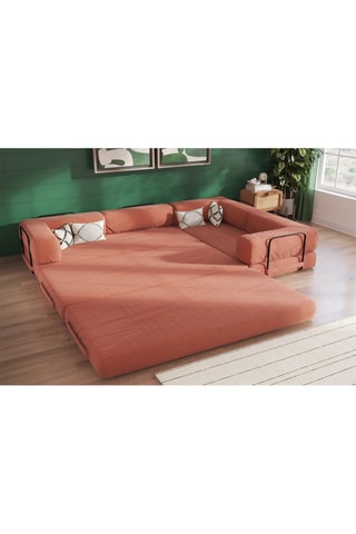 Canapé d'angle droit convertible Smart - Marron - 4 places - En tissu velours