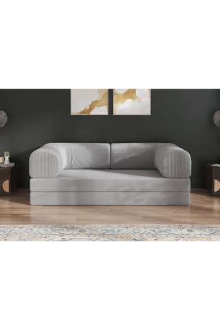 Ensemble canapé convertible Smart et housse - Gris - 2 places - Tissu velours