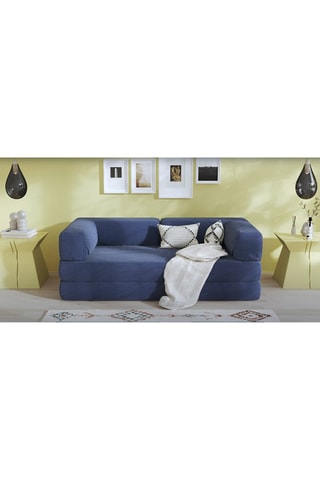 Ensemble canapé convertible Smart et housse - Bleu - 2 places - Tissu velours