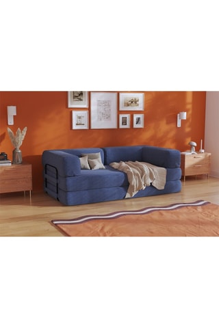 Ensemble canapé convertible Smart et housse - Bleu - 2 places - Tissu velours