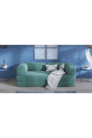 Ensemble canapé convertible Smart et housse - Vert - 2 places - Tissu velours