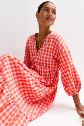 Robe midi - Rose et blanc