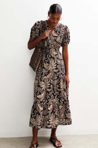 Robe midi - Noir et beige