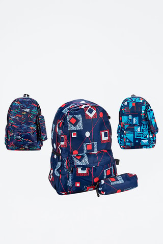 Zaino con astuccio - Modello casuale - Rosso e blu