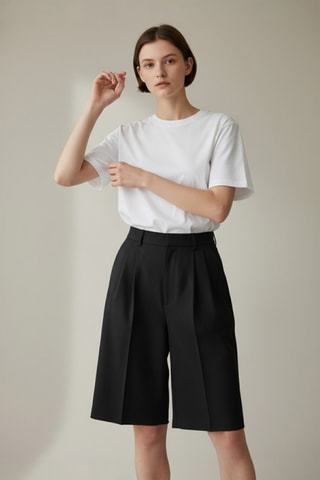 Bermudas de lino de tiro alto - Negro