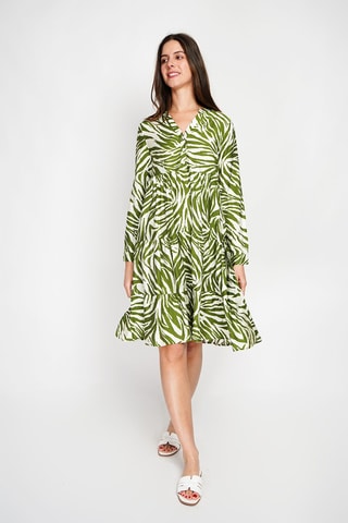 Vestido midi en lino - Verde y blanco