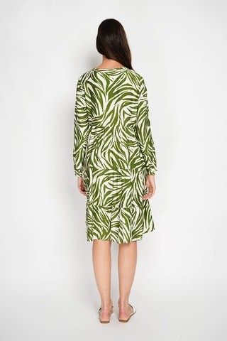 Vestido midi en lino - Verde y blanco