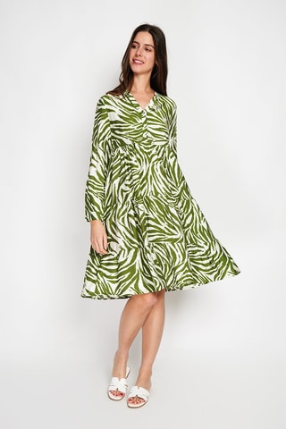 Vestido midi en lino - Verde y blanco