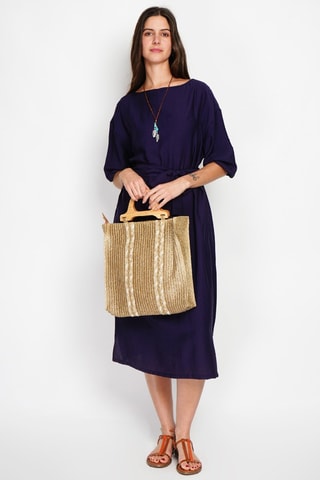 Vestido midi en lino - Azul marino