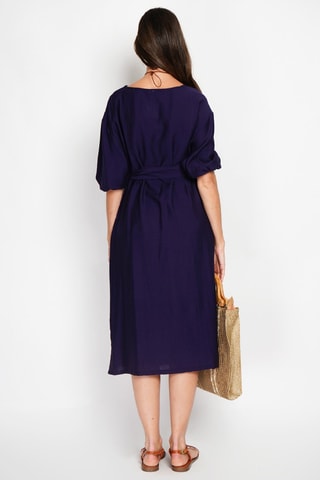 Vestido midi en lino - Azul marino