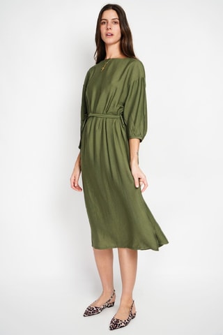 Vestido midi en lino - Caqui