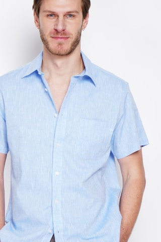 Camisa regular fit de lino - Azul