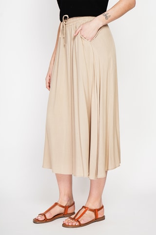 Falda midi de lino - Camel