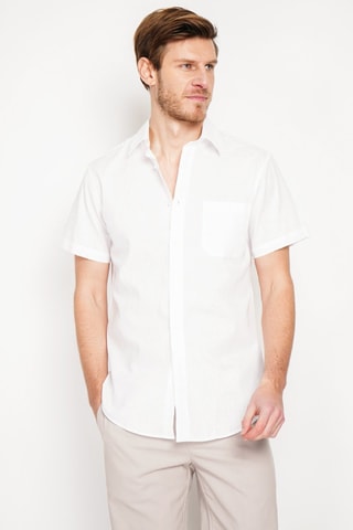Camisa regular fit de lino - Blanco