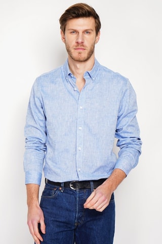 Camisa regular fit de lino - Azul
