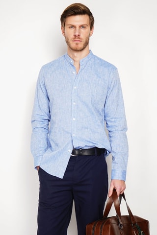 Camisa slim fit de lino - Azul