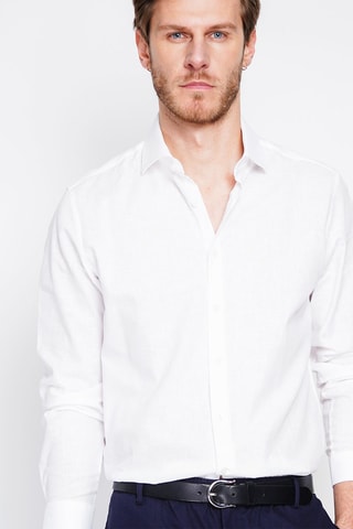 Camisa slim fit de lino - Blanco