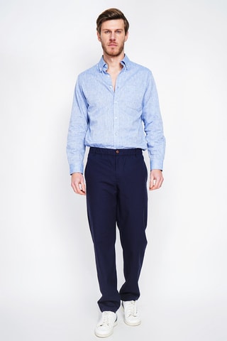 Pantalón recto de lino - Azul marino