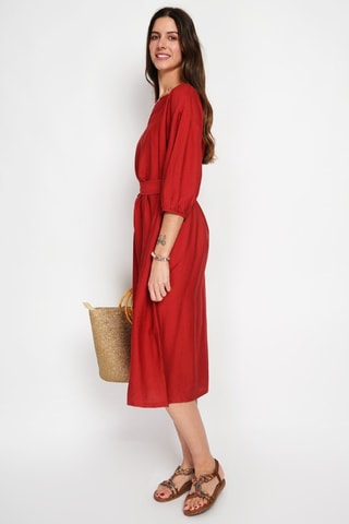 Vestido midi en lino - Rojo