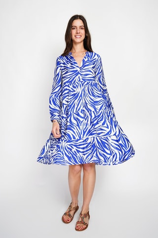Vestido midi en lino - Azul y blanco