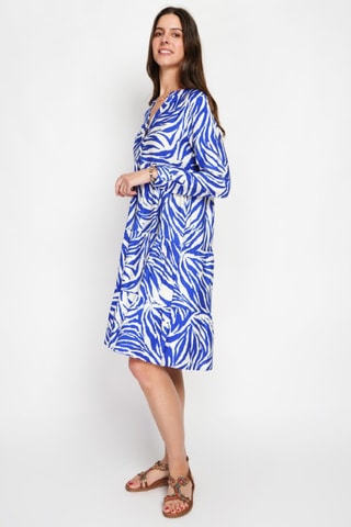 Vestido midi en lino - Azul y blanco