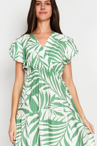 Vestido midi en lino - Verde y blanco