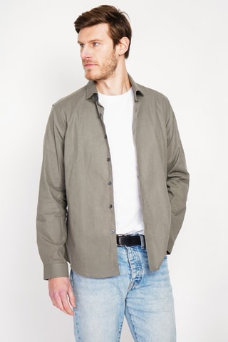 Camisa slim fit de lino - Caqui