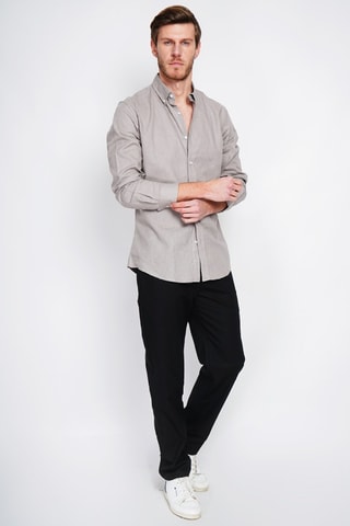 Camisa regular fit de lino - Marrón
