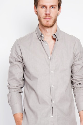 Camisa regular fit de lino - Marrón