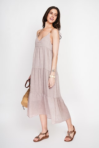 Vestido evasé de lino - Beige