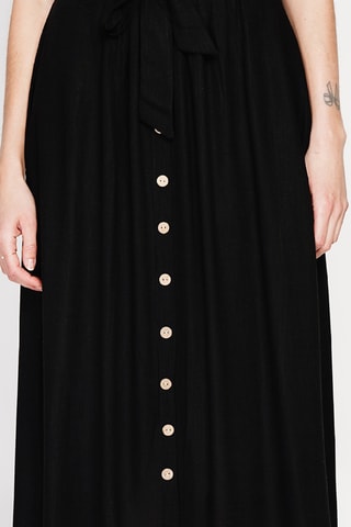 Falda midi de lino - Negro