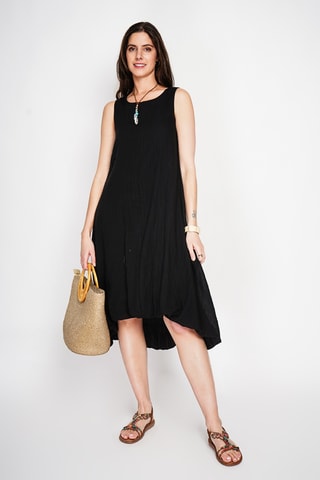 Vestido globo de lino - Negro