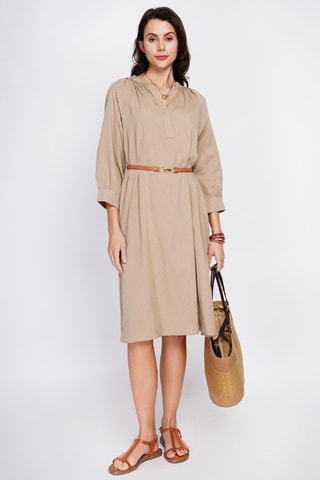 Vestido largo de lino - Camel