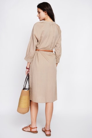Vestido largo de lino - Camel