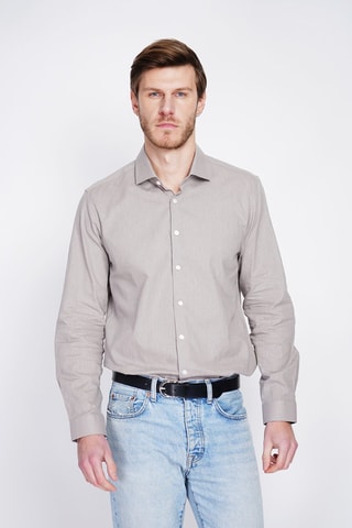 Camisa slim fit de lino - Marrón