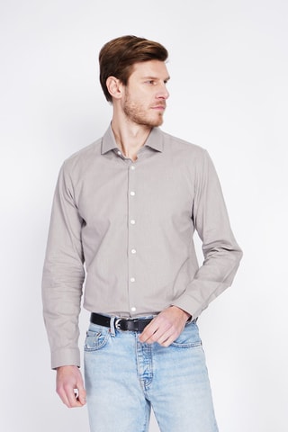 Camisa slim fit de lino - Marrón