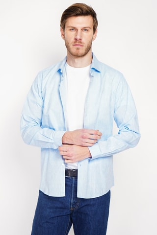 Camisa slim fit de lino - Celeste