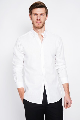Camisa regular fit de lino - Blanco