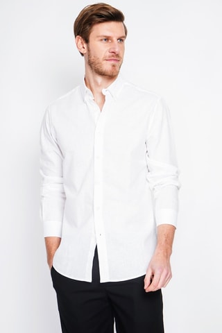 Camisa regular fit de lino - Blanco