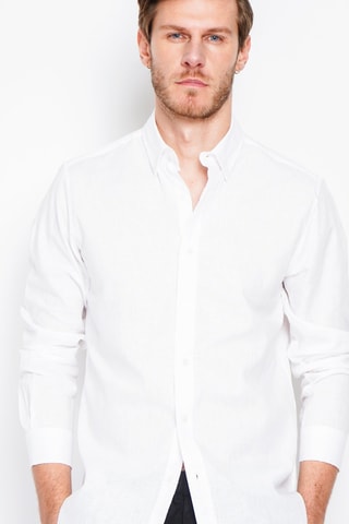 Camisa regular fit de lino - Blanco