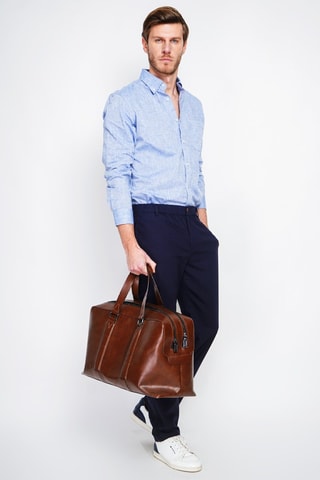 Camisa regular fit de lino - Azul