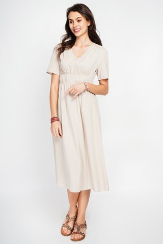 Vestido largo de lino - Beige