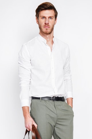 Camisa slim fit de lino - Blanco