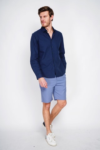 Camisa slim fit de lino - Azul marino