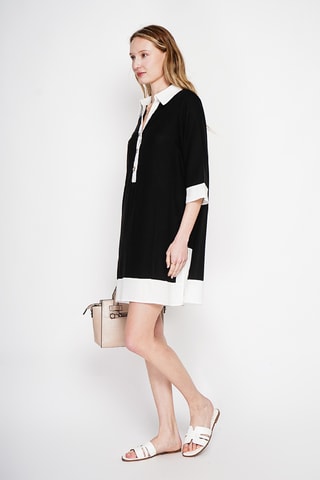 Vestido recto de lino - Negro