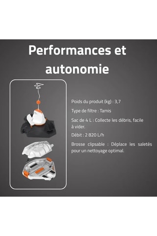 Robot nettoyeur de piscine autonome Aquarover - 90 min d'autonomie
