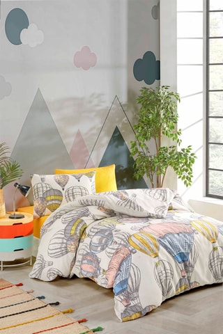 Conjunto de edredão de algodão 120 fios/cm² Cappadocia - Branco e amarelo