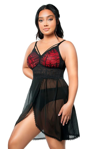 Babydoll Mia Lace - Nero e rosso